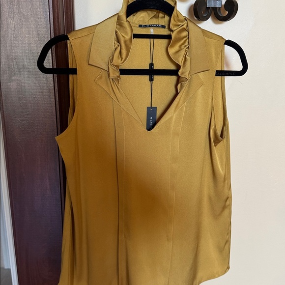 Elie Tahari Gold Ruffle Collar Blouse - Picture 1 of 4